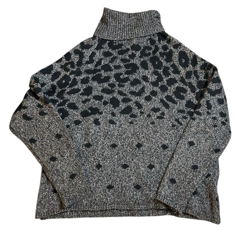 Anthropologie John + Jenn Gray Black Animal Print Mock Neck Sweater Womens Small